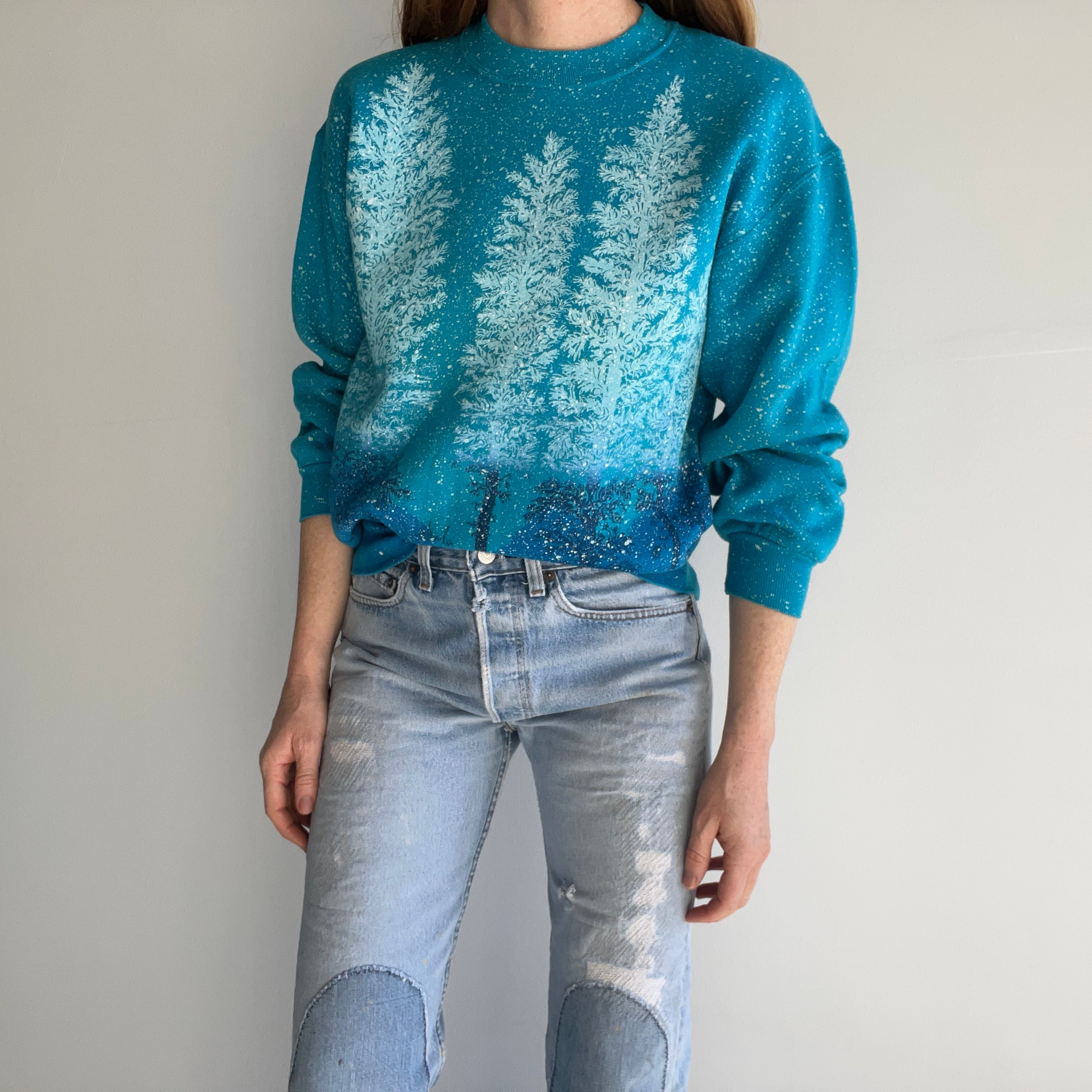 1980s Winter Scape Wrap Around Medium Weight Sweatshirt