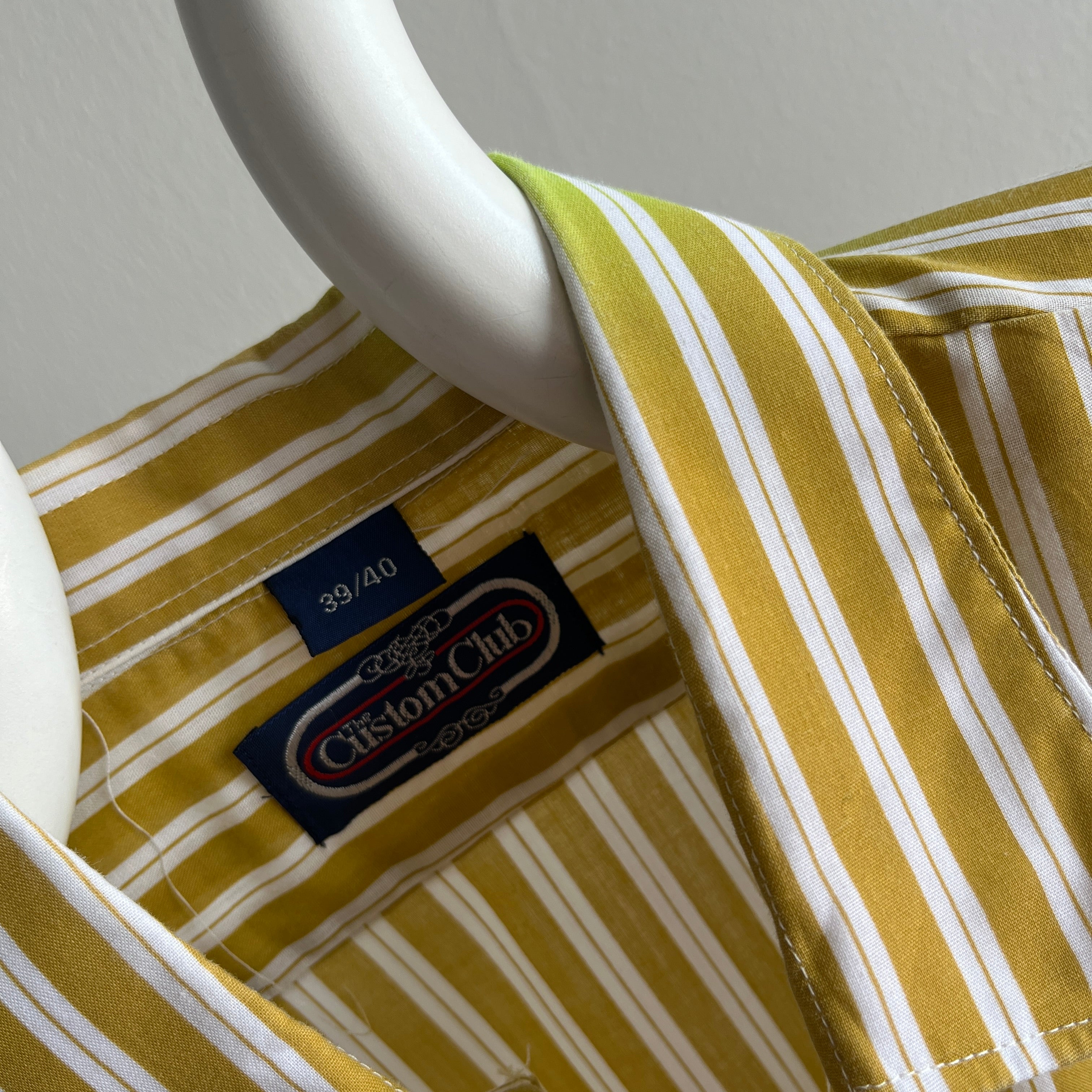 1980s Mustard and White Striped Short Sleeve Button Up Shirt