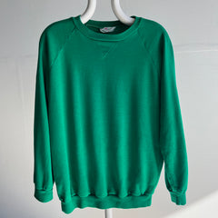 1970s Single V Shamrock Green Acrylic Soft and Slouchy Paint Stained Sweatshirt