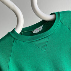 1970s Single V Shamrock Green Acrylic Soft and Slouchy Paint Stained Sweatshirt