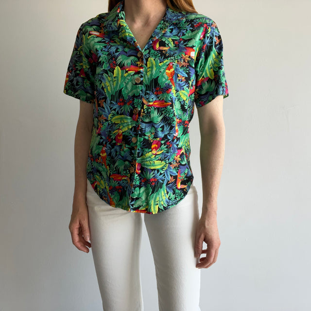 1980s Cotton Toucan Rainforest Short Sleeve Button Up Shirt