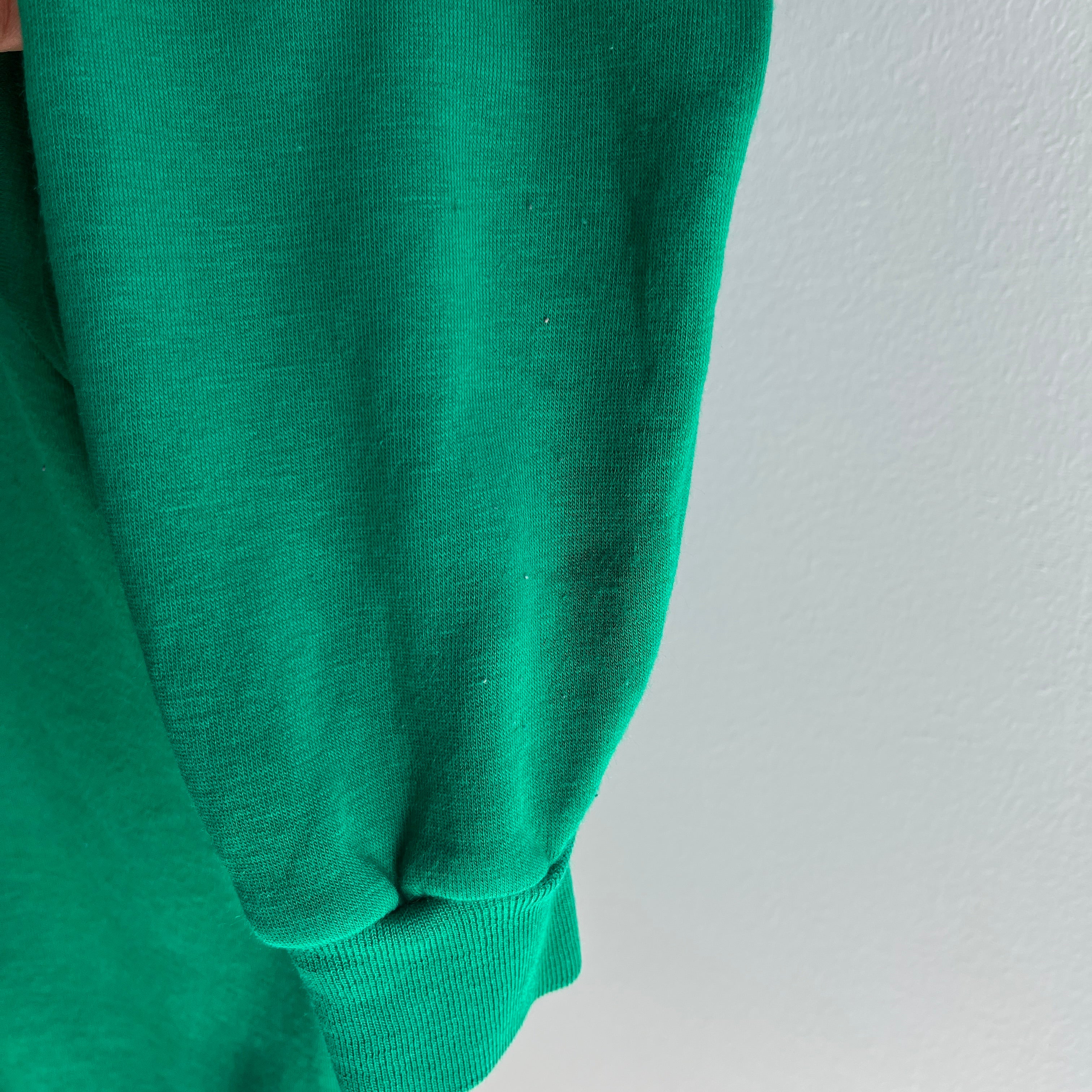 1970s Single V Shamrock Green Acrylic Soft and Slouchy Paint Stained Sweatshirt