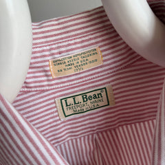 1980s L.L. Bean Red and White Striped Button Down Dad Shirt - USA Made