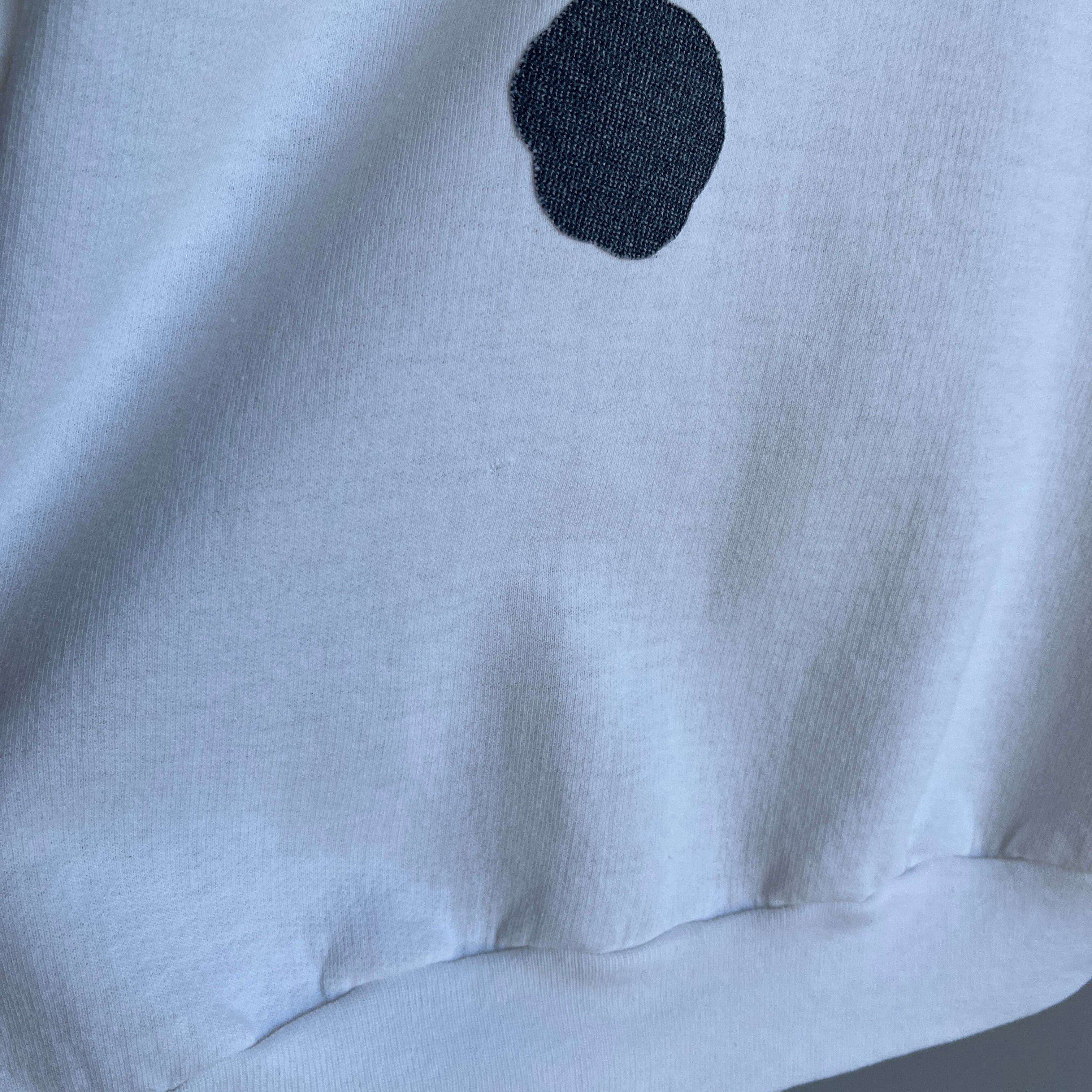 1970s DIY Denim Cloud Patch Sweatshirt with a Rolled Neck