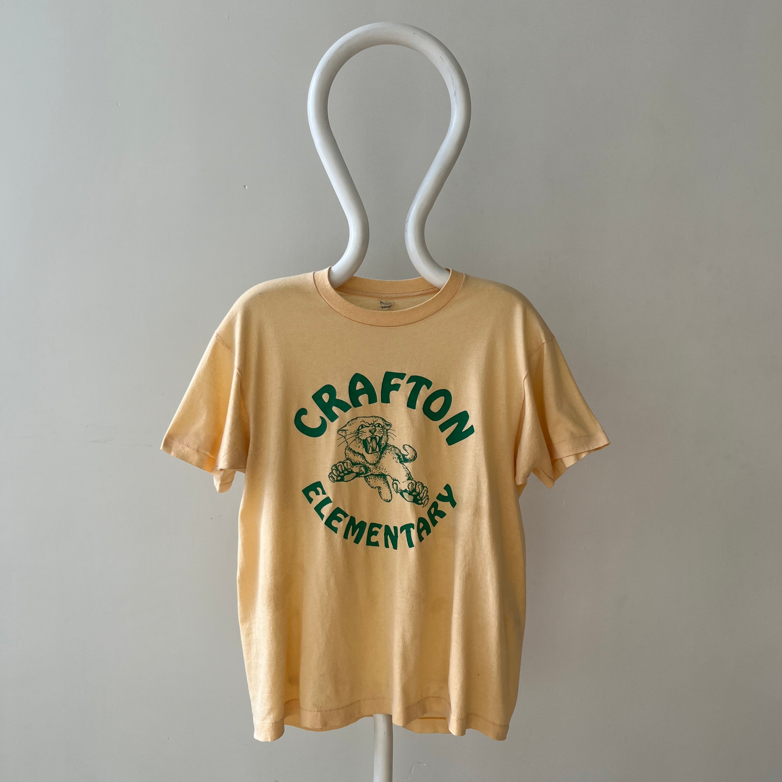 1970s Light Sand/Yellow Crafton Elementary T Shirt