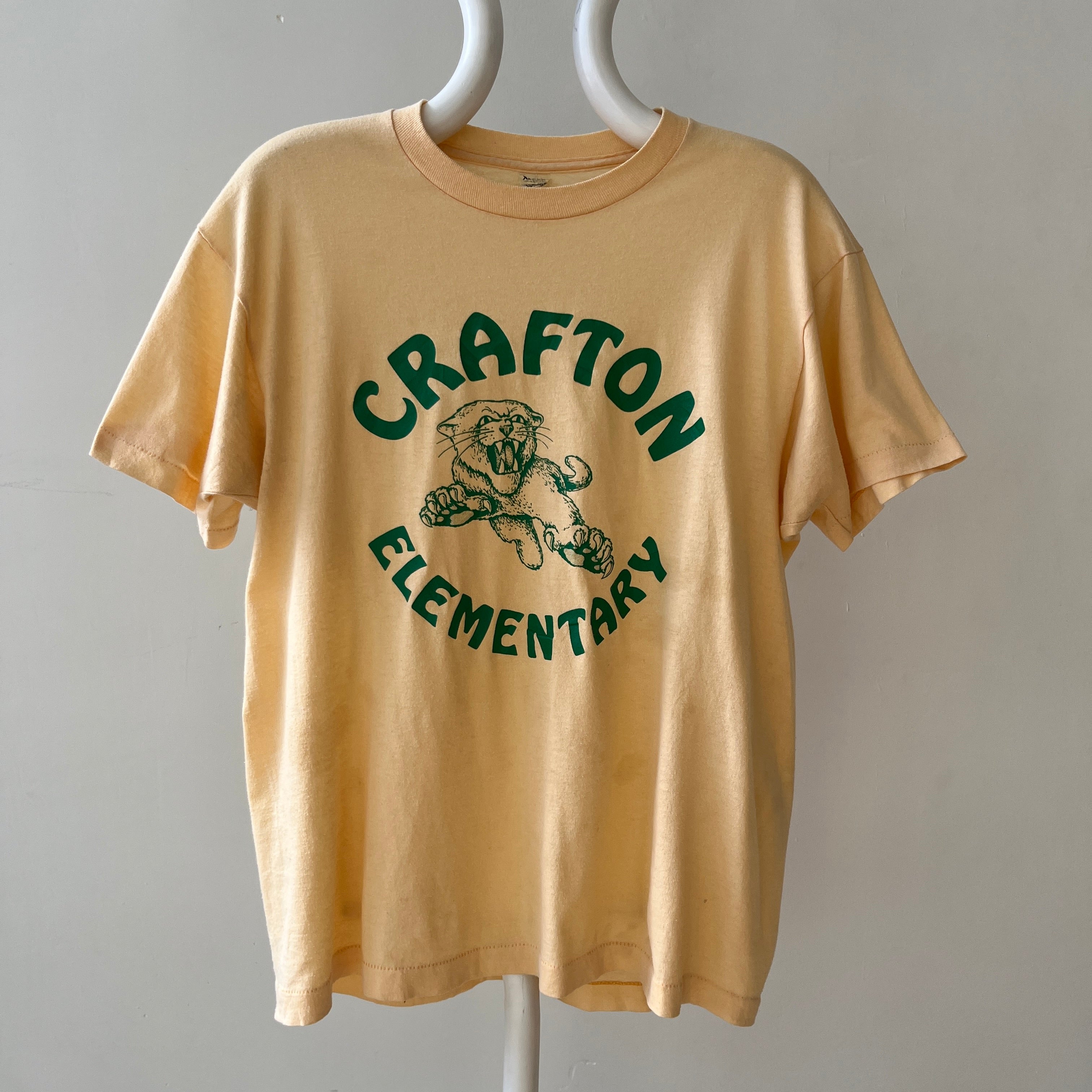 1970s Light Sand/Yellow Crafton Elementary T Shirt