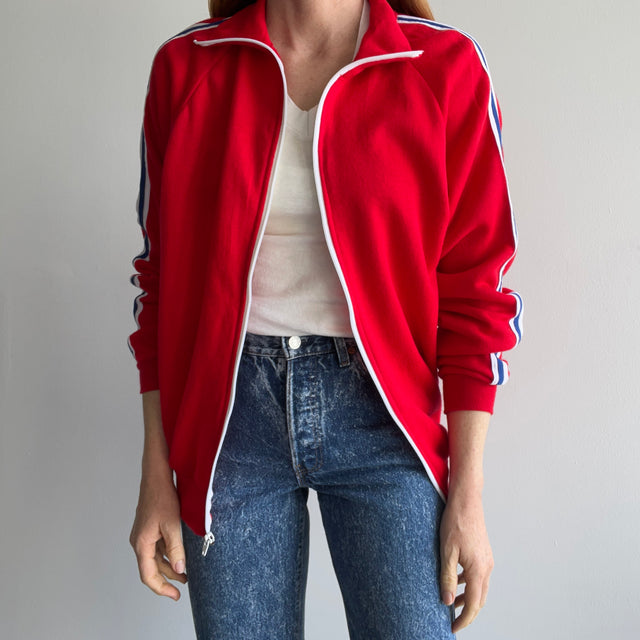 1970s Super Soft Red, White and Blue Tracksuit Zip Up