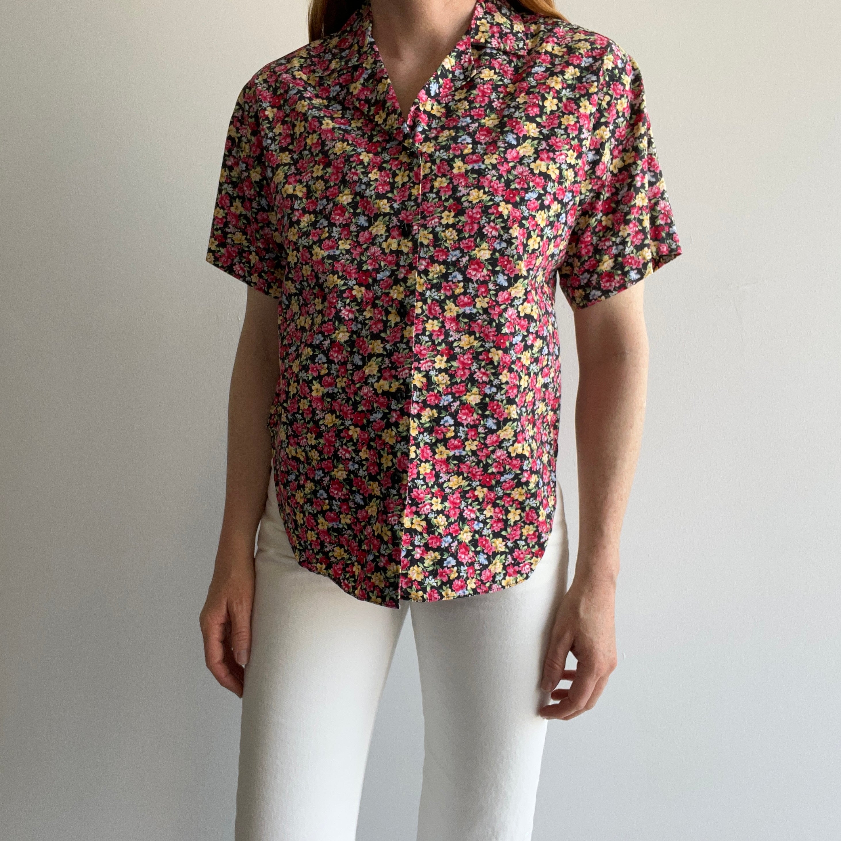 1980s Floral Short Sleeve Button Up Shirt - !!!!