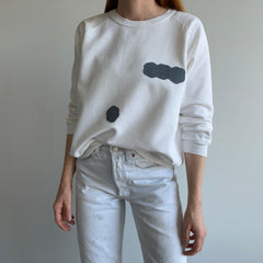 1970s DIY Denim Cloud Patch Sweatshirt with a Rolled Neck