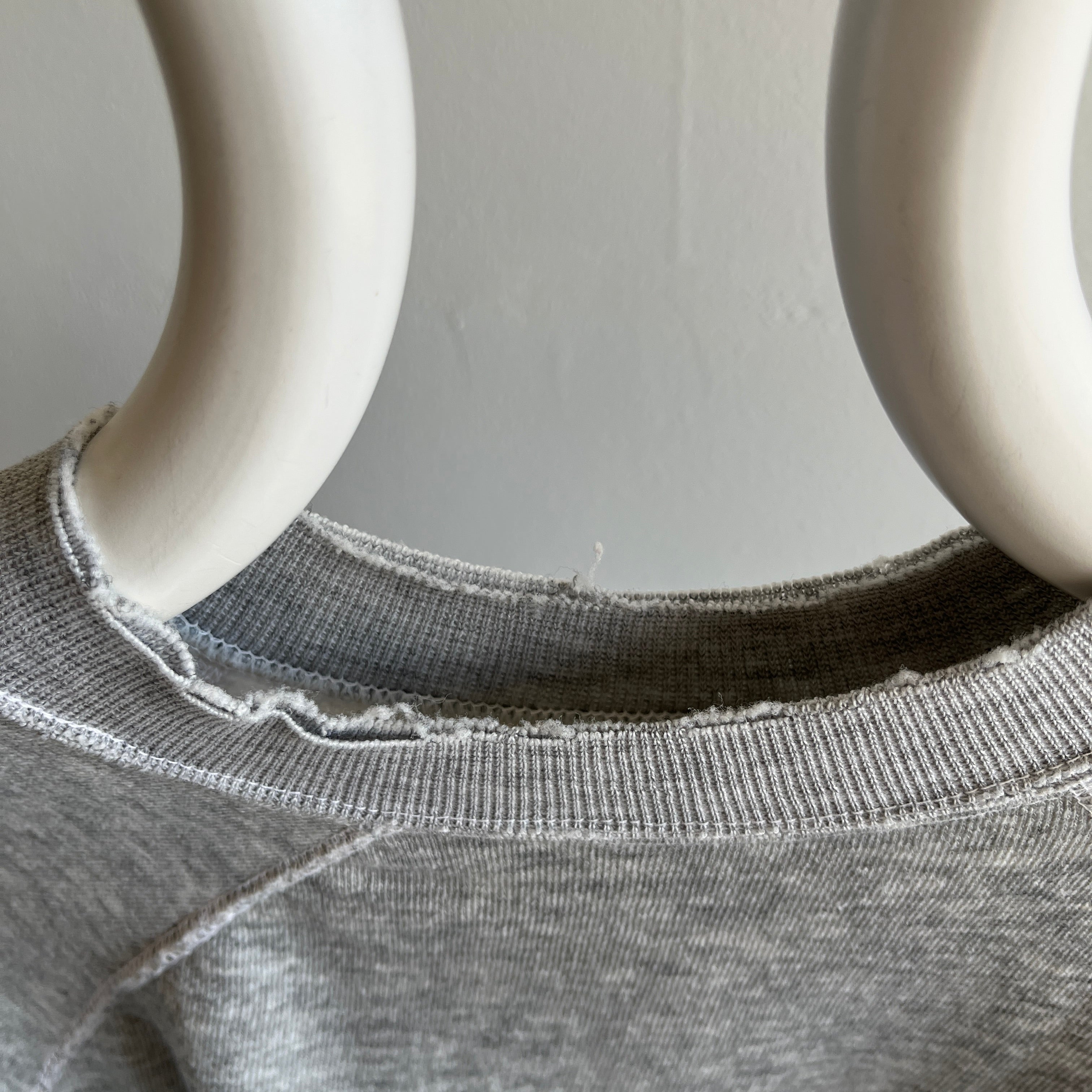 1980s Nicely Tattered Split Collar Blank Gray Sweatshirt