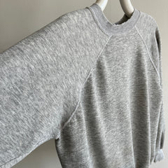 1980s Nicely Tattered Split Collar Blank Gray Sweatshirt