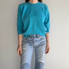 1980s Super Slouchy Teal/Turquoise Raglan with Side Seams