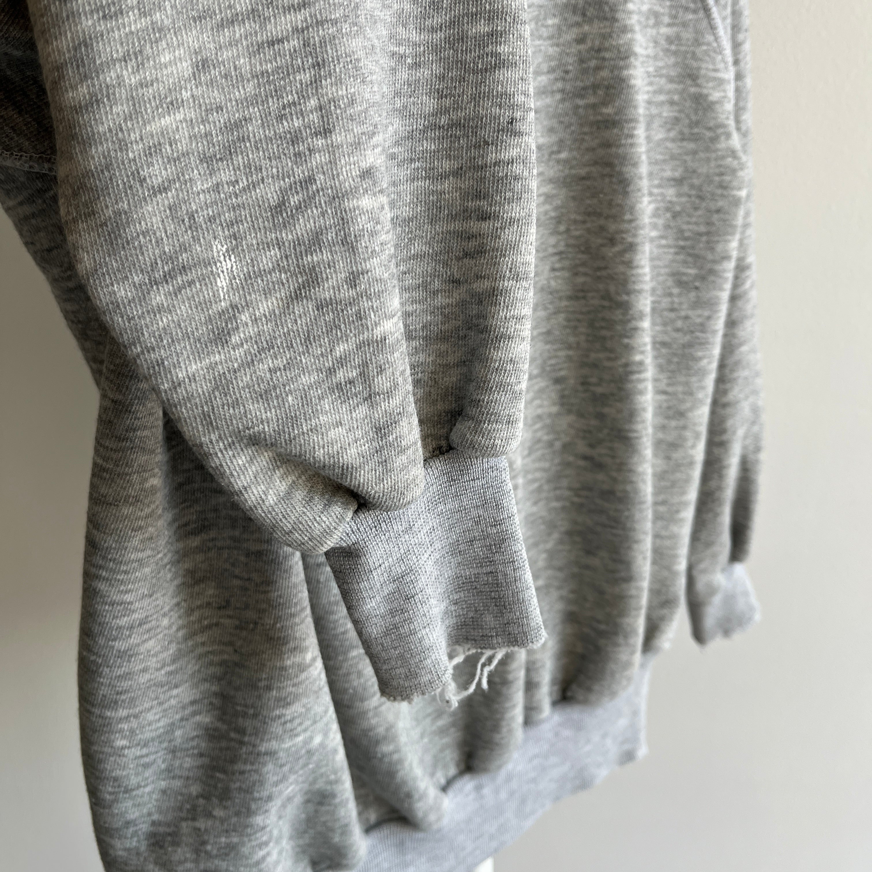 1980s Nicely Tattered Split Collar Blank Gray Sweatshirt