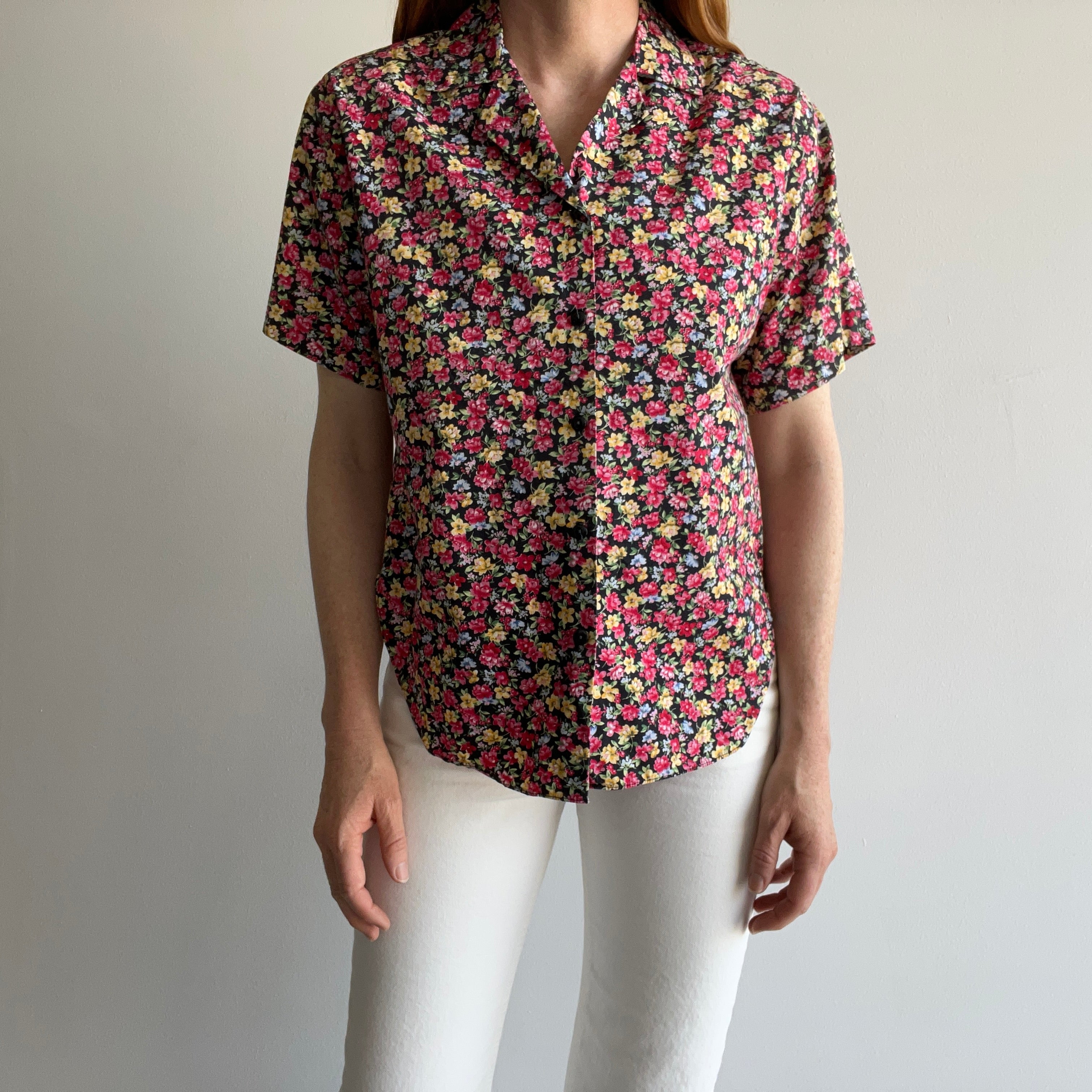 1980s Floral Short Sleeve Button Up Shirt - !!!!