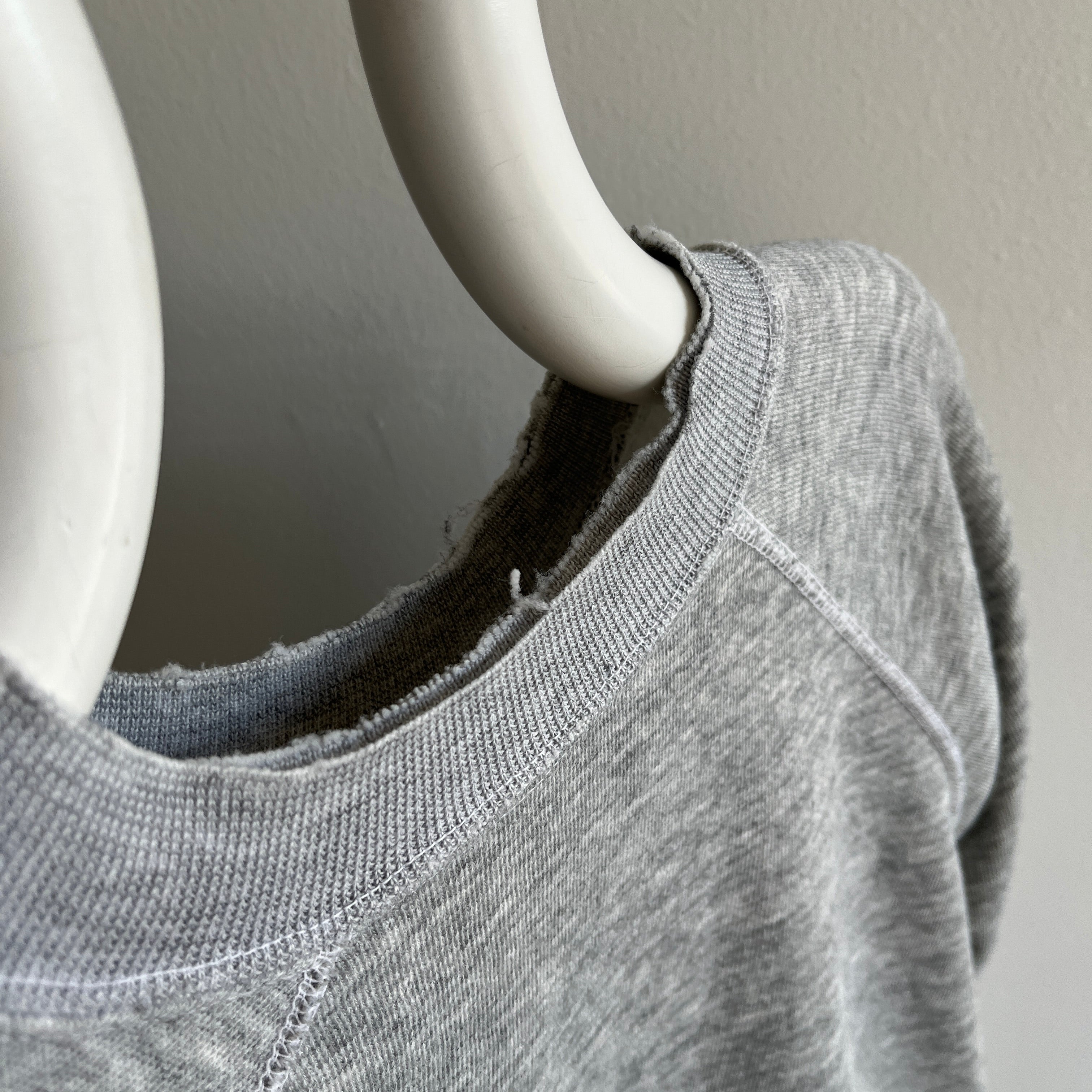 1980s Nicely Tattered Split Collar Blank Gray Sweatshirt