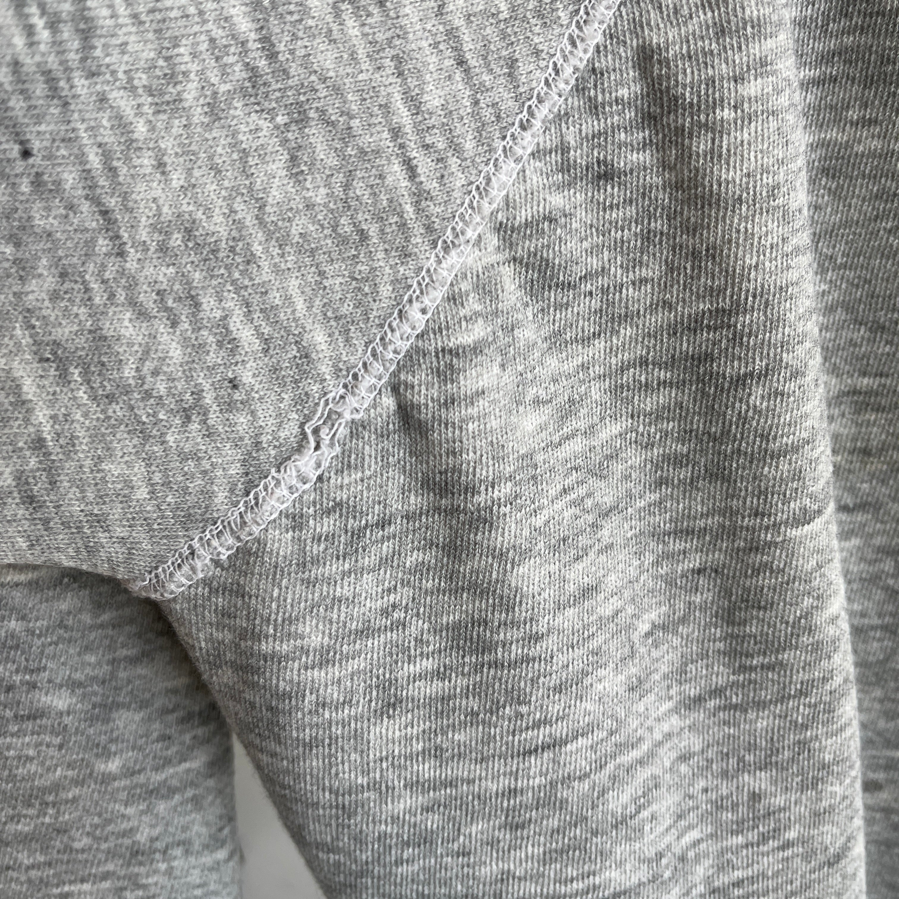 1980s Nicely Tattered Split Collar Blank Gray Sweatshirt