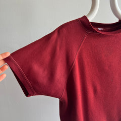 1970s Burgundy Warm Up Mended Super Soft and Silky Warm Up Sweatshirt