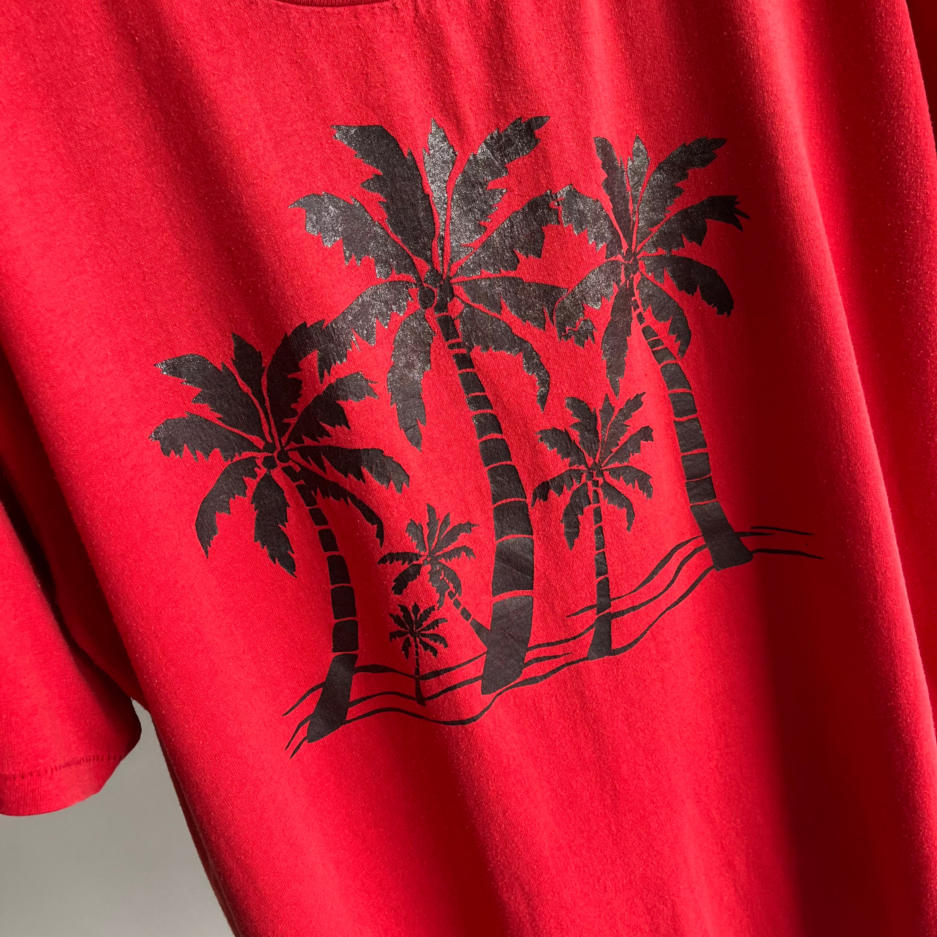 1970/80s Palm Trees on a Red T-Shirt on a Cal Cru