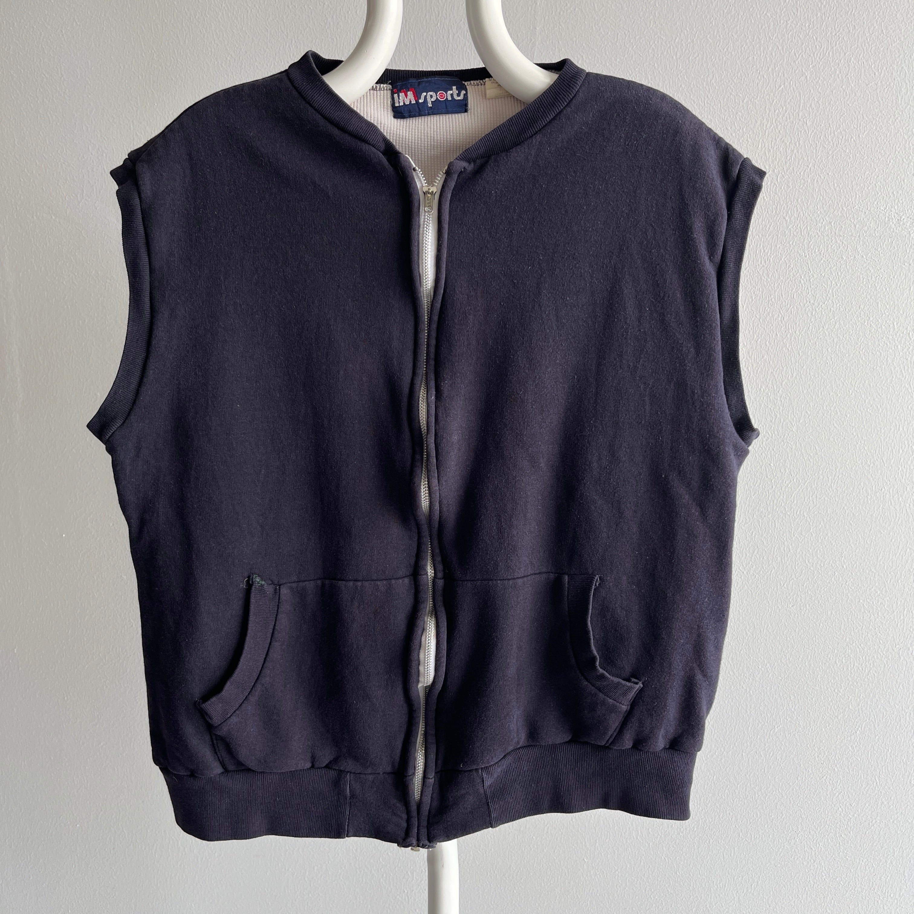 1980s Insulated Sleeveless Sweatshirt Warm Up Zip Up - THIS