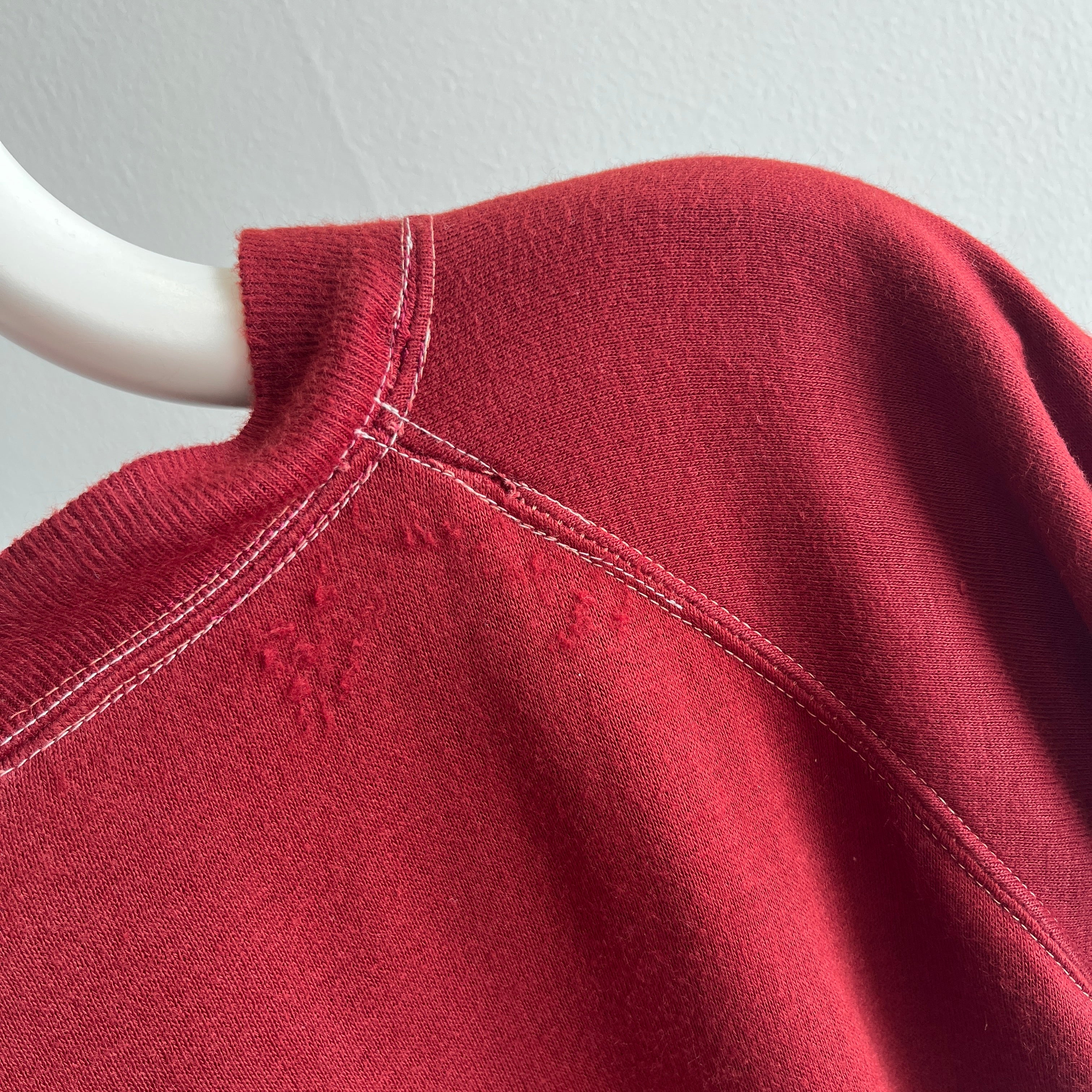 1970s Burgundy Warm Up Mended Super Soft and Silky Warm Up Sweatshirt