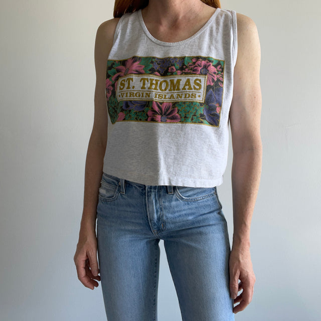 1980s St. Thomas Cropped Tank Top - Cotton. USA Made