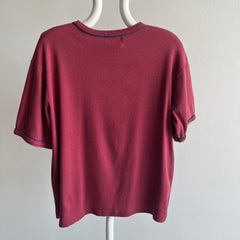 1970/80s Burgundy Ring T-Shirt with Navy Piping. The Country Clothes Shop Knit.