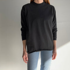 1990s USA Made Blank Black Long Sleeve Cotton T-Shirt by Russell