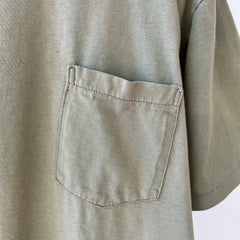 1990s Blank Faded Sage Green Pocket T Shirt