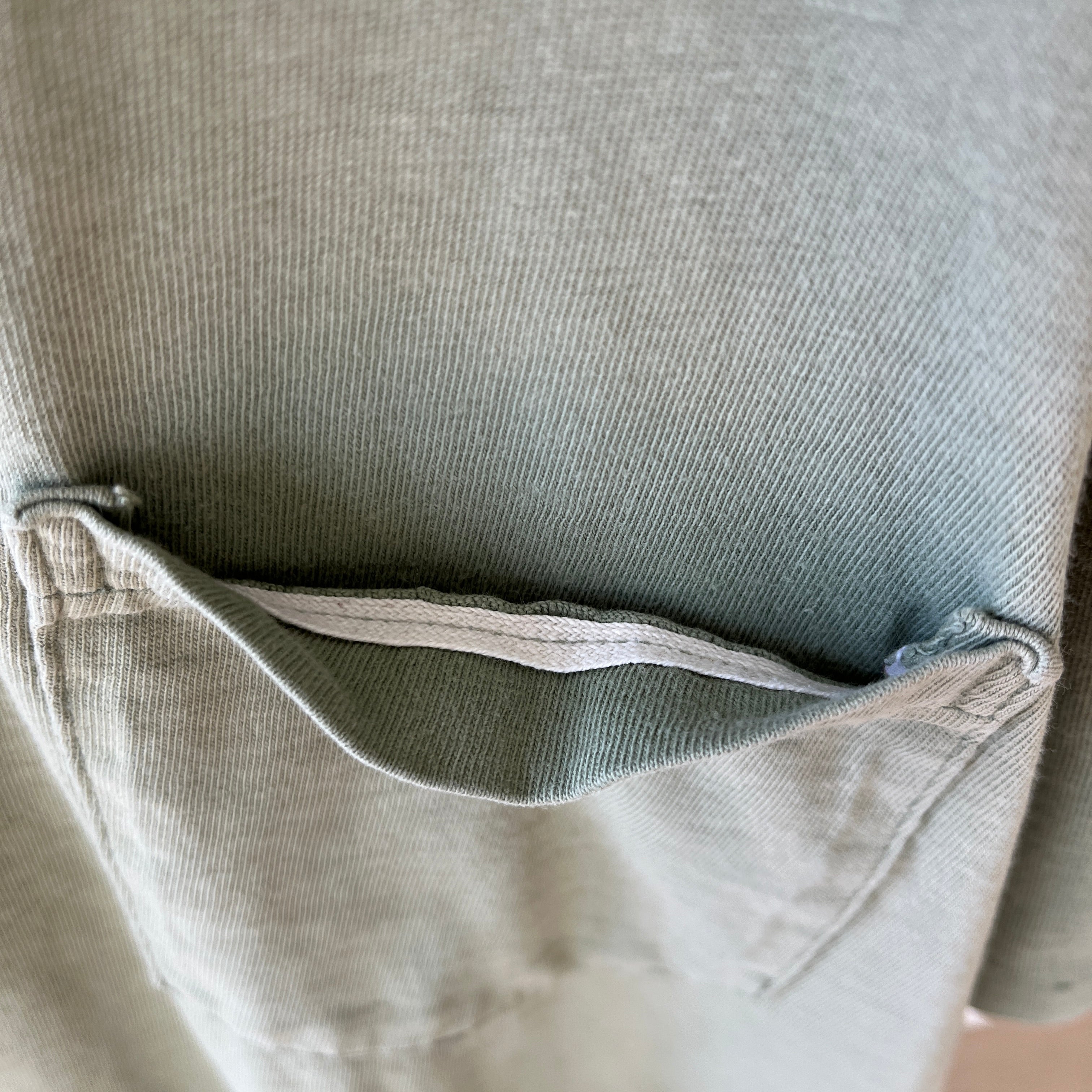 1990s Blank Faded Sage Green Pocket T Shirt