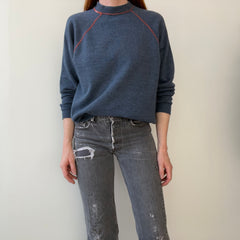 1980s Faded Gray/Blue Navy Sweatshirt with Orange Contrast Stitching - A Beauty