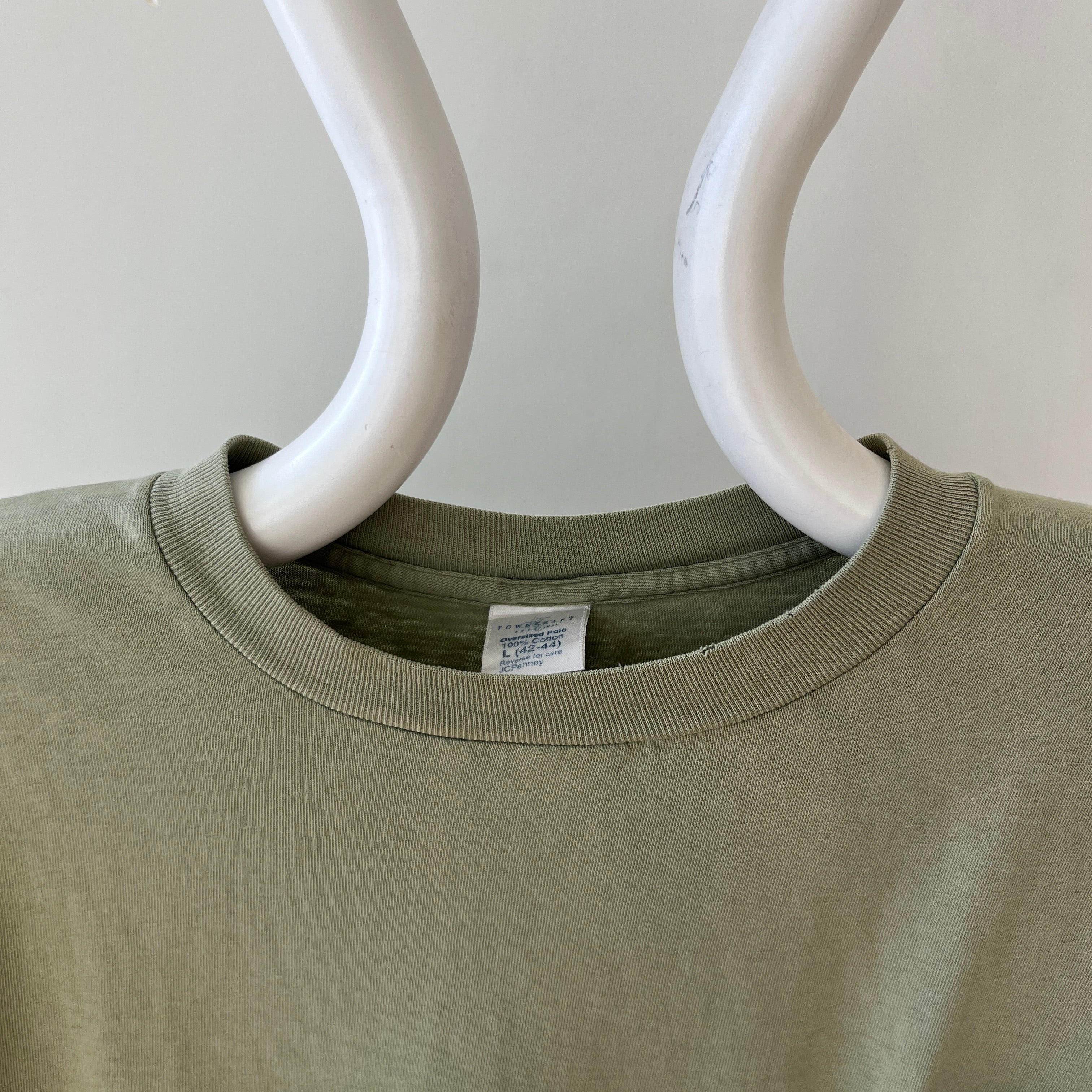 1990s Blank Faded Sage Green Pocket T Shirt
