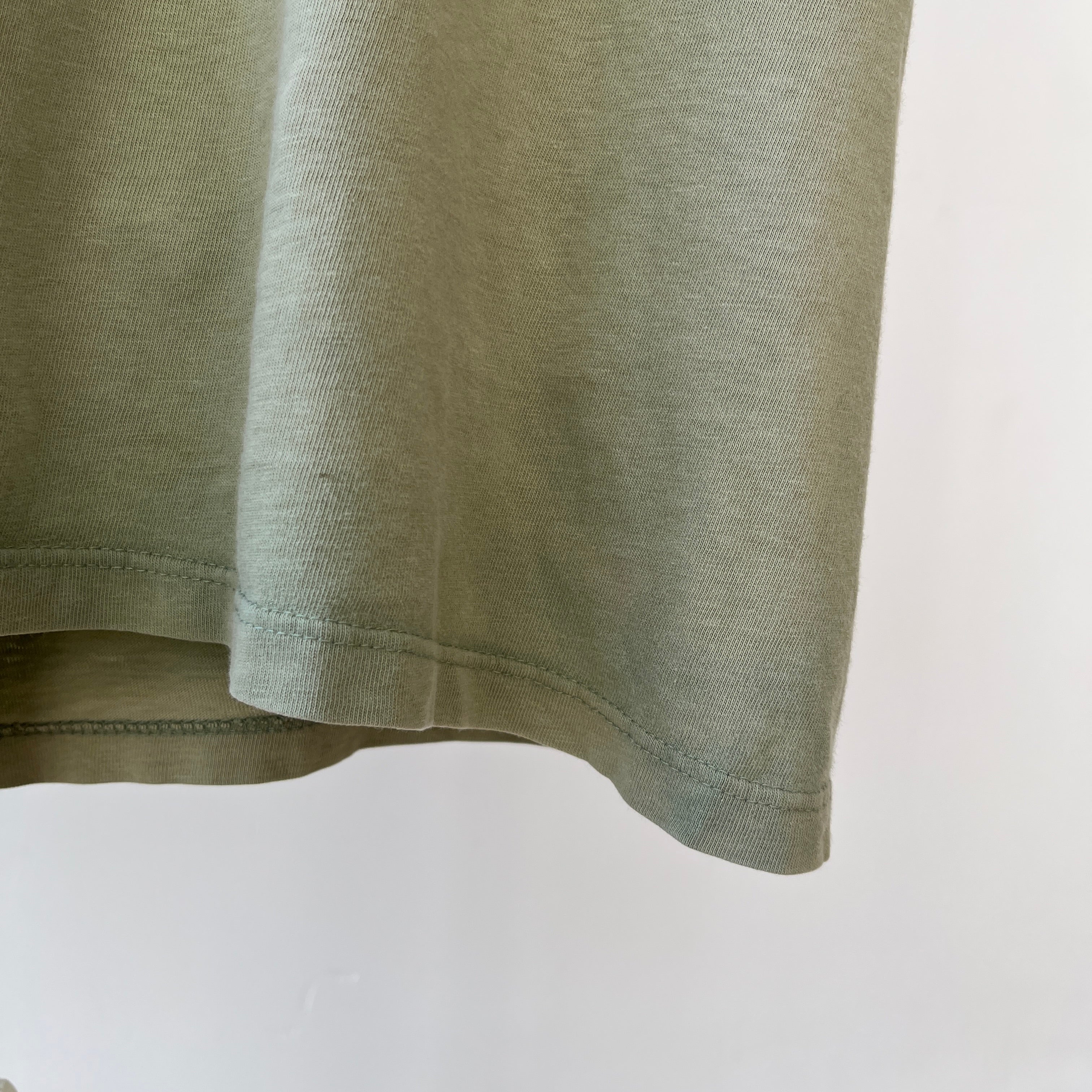 1990s Blank Faded Sage Green Pocket T Shirt