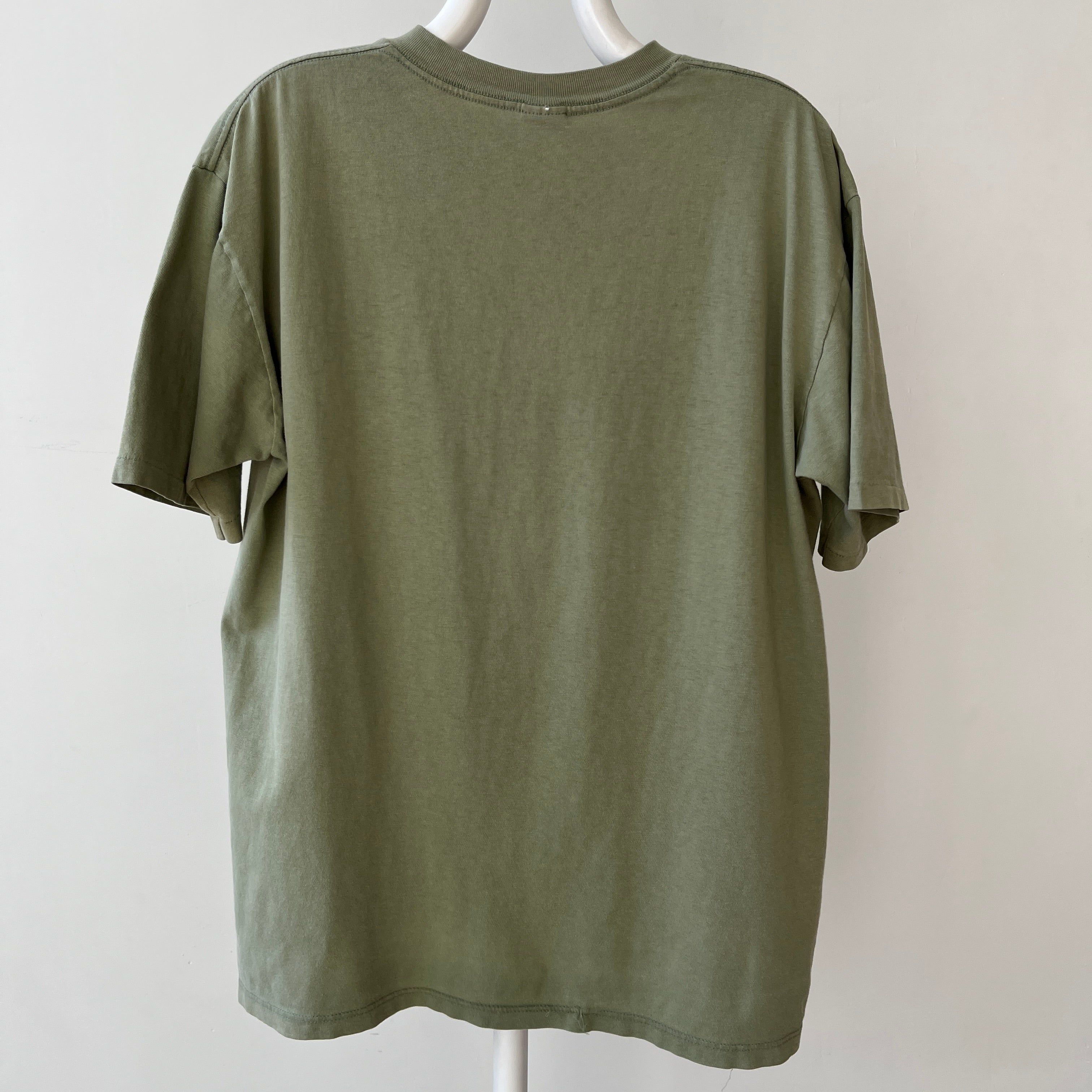 1990s Blank Faded Sage Green Pocket T Shirt