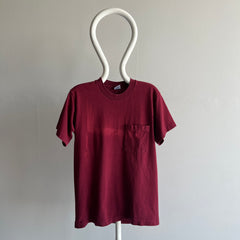 1980s Sun Faded Burgundy/ Merlot/ Cabernet FOTL Pocket T-Shirt - Cotton