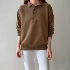 1990s Caramel Brown Henley Sweatshirt with a Replaced Button
