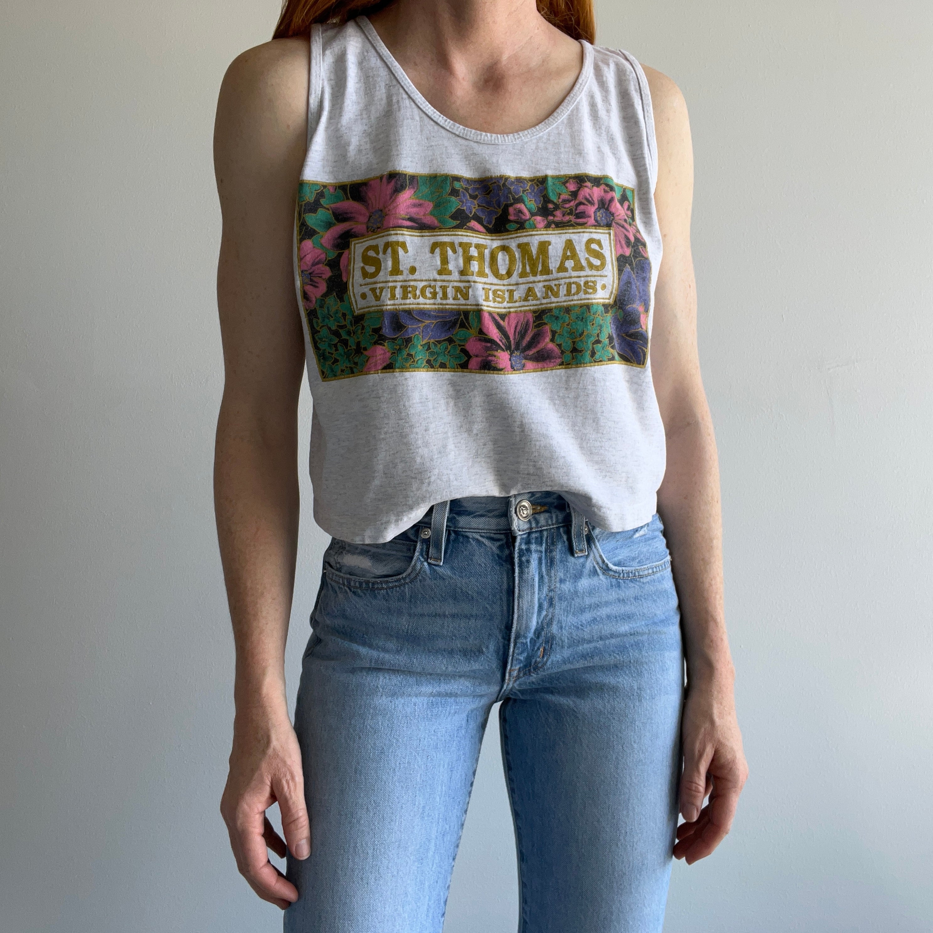 1980s St. Thomas Cropped Tank Top - Cotton. USA Made