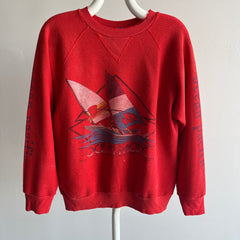 1980s Thrashed Ocean Pacific Waffle Knit Graphic Surf Sweatshirt/Shirt