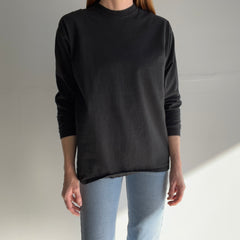 1990s USA Made Blank Black Long Sleeve Cotton T-Shirt by Russell