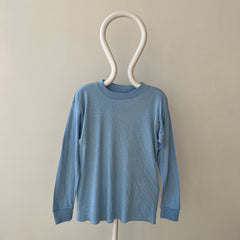 1970s Blank Baby Blue Double Layered Long Sleeve Shirt - Long Johns Style