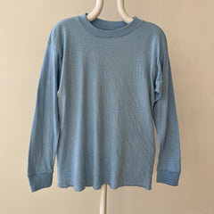 1970s Blank Baby Blue Double Layered Long Sleeve Shirt - Long Johns Style