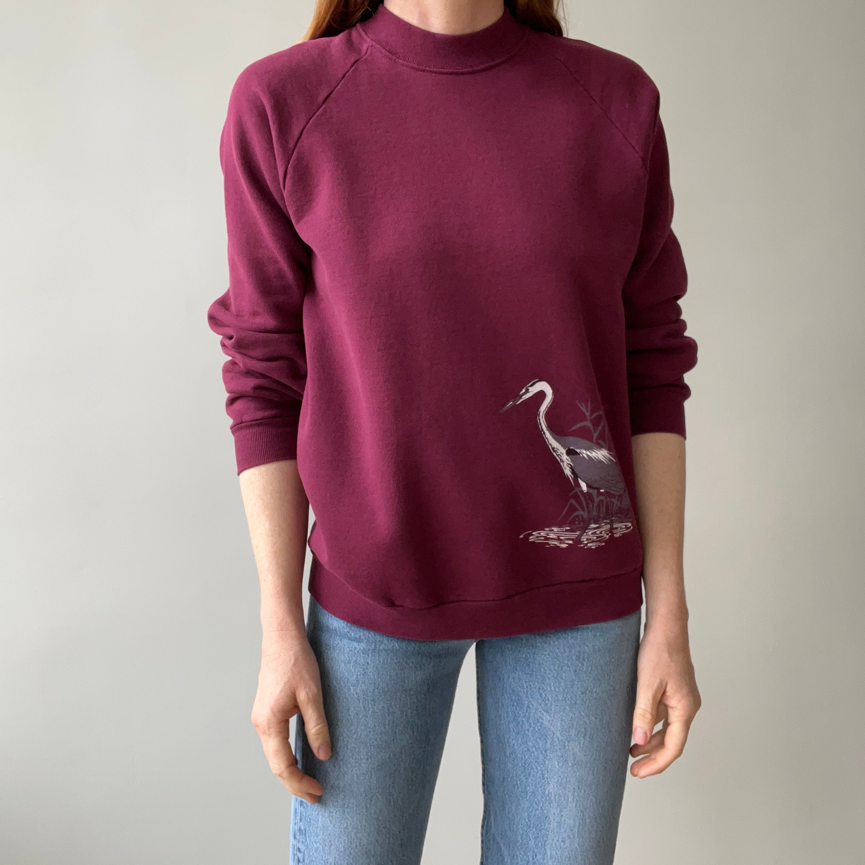 1980s Unique Egret  or Crane (?) Sweatshirt