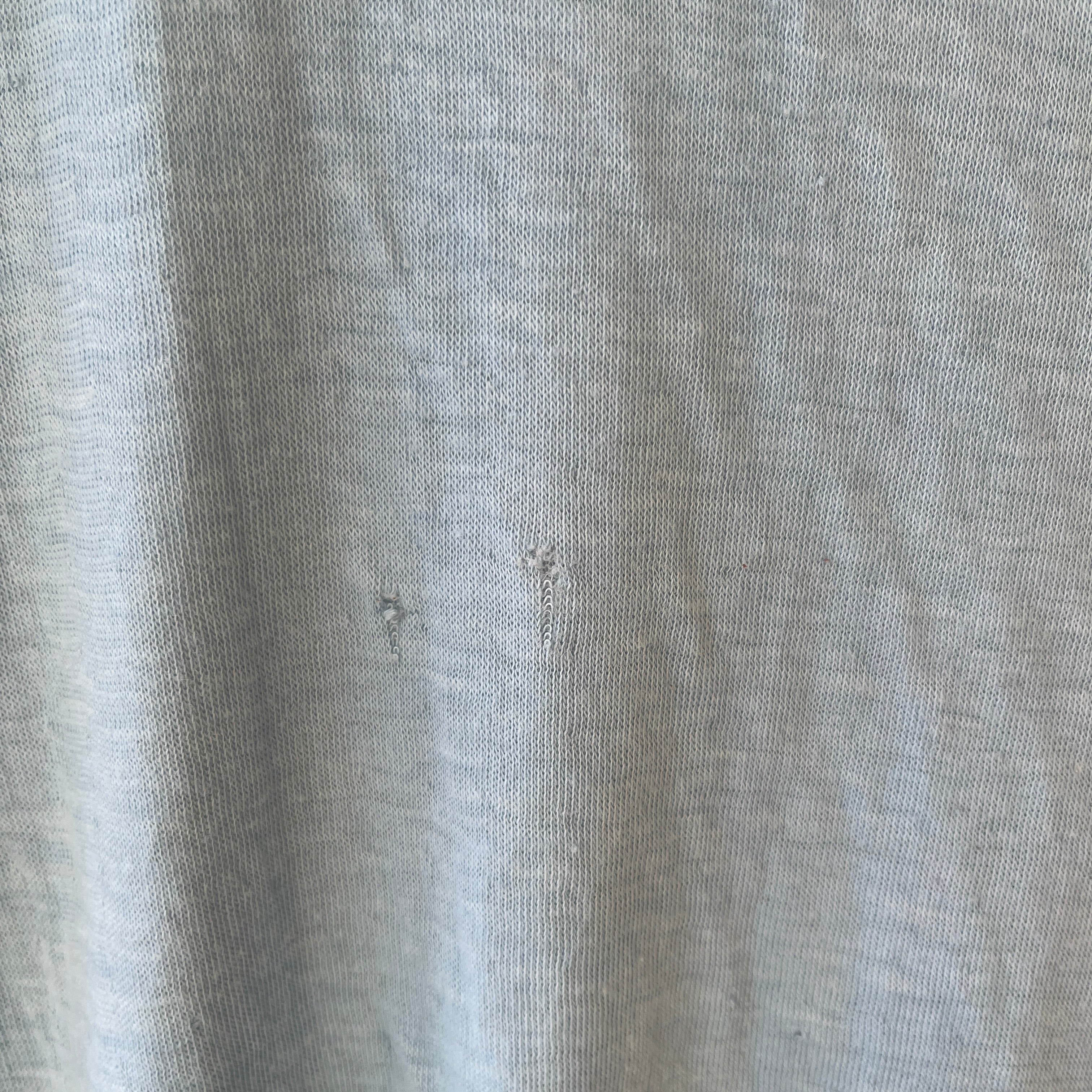 1970s Blank Baby Blue Double Layered Long Sleeve Shirt - Long Johns Style