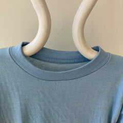 1970s Blank Baby Blue Double Layered Long Sleeve Shirt - Long Johns Style