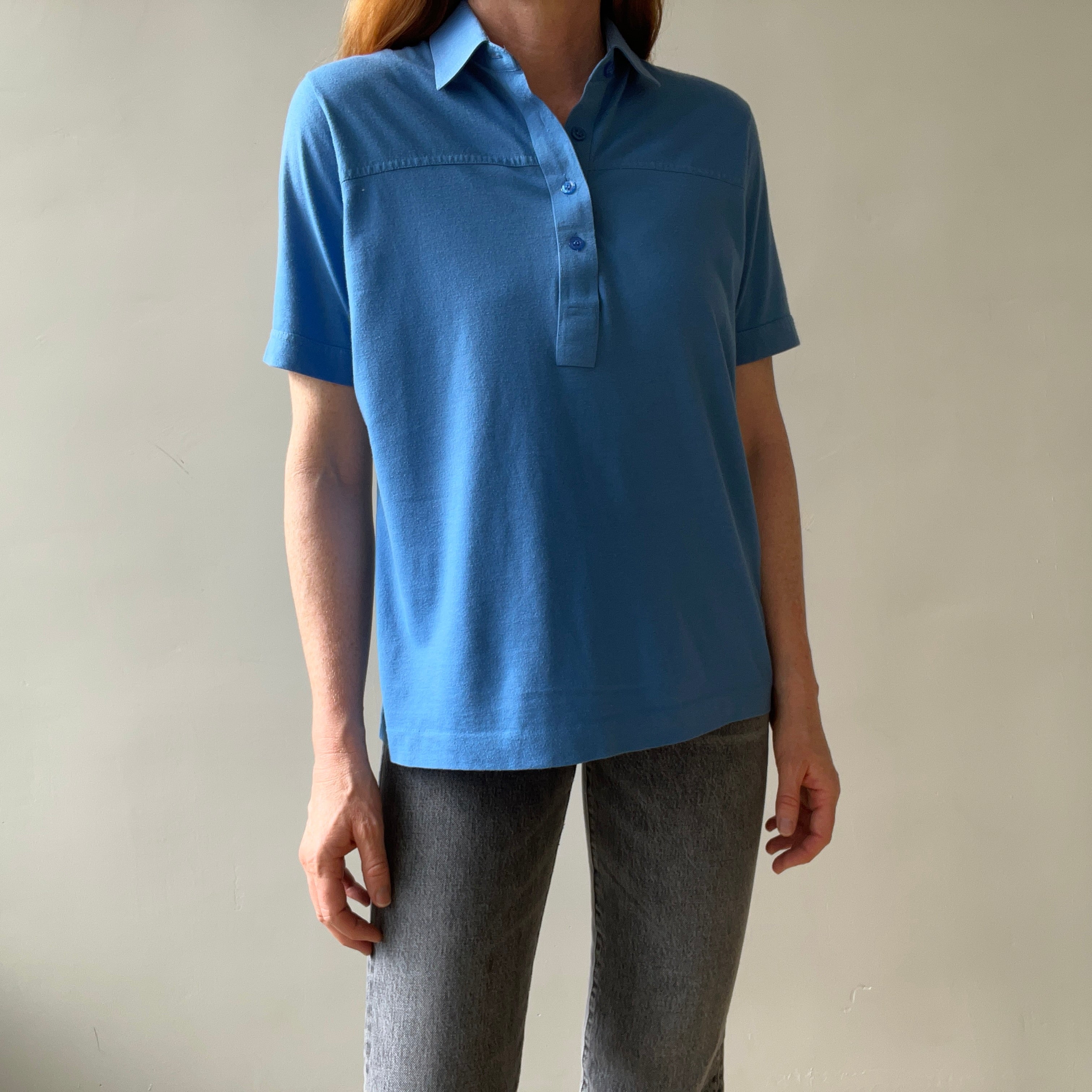 1980s Blank Blue Polo Style Shirt