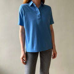 1980s Blank Blue Polo Style Shirt