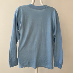 1970s Blank Baby Blue Double Layered Long Sleeve Shirt - Long Johns Style