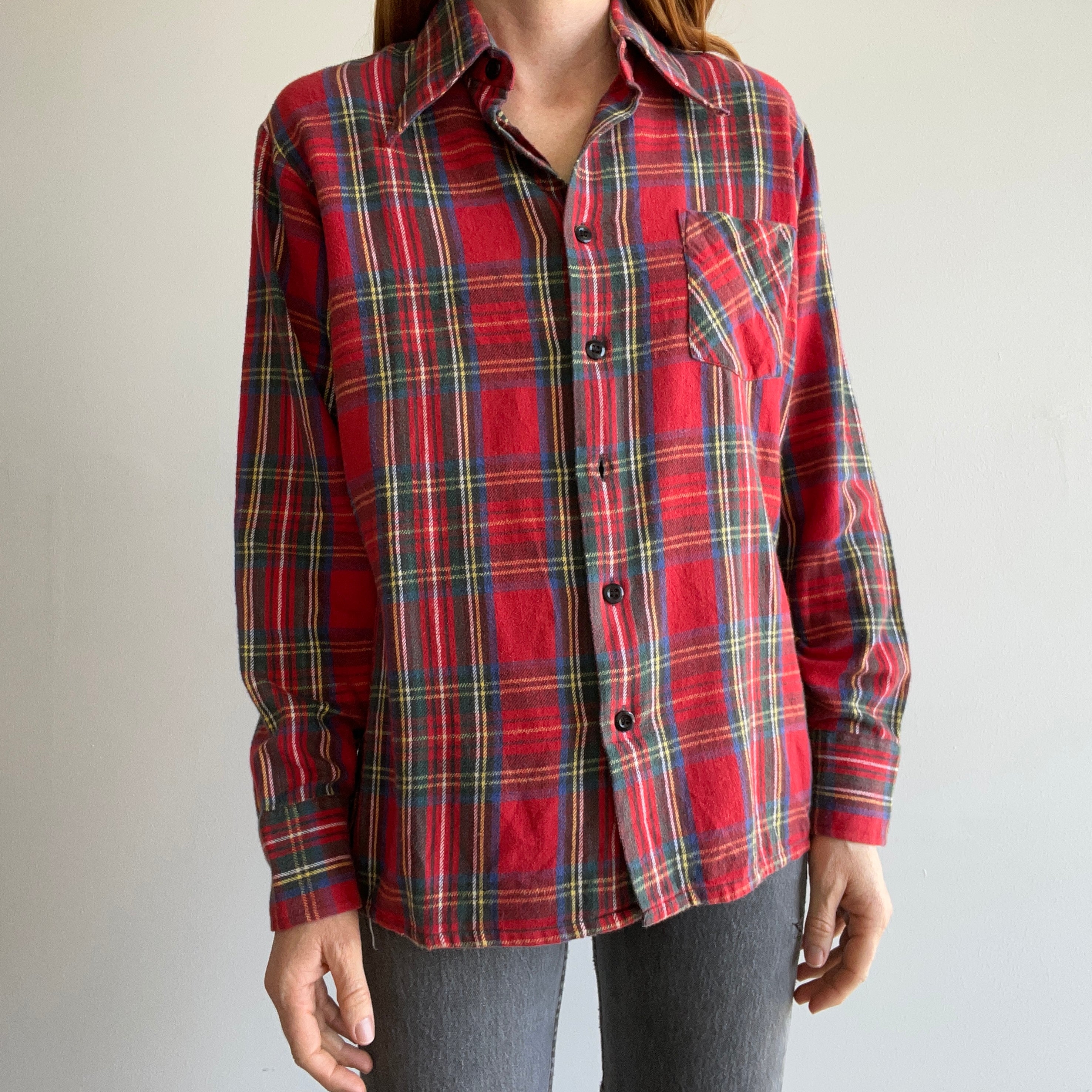 1970s Ultra Soft Red Plaid Cotton Flannel by Van Heusen Sportswear