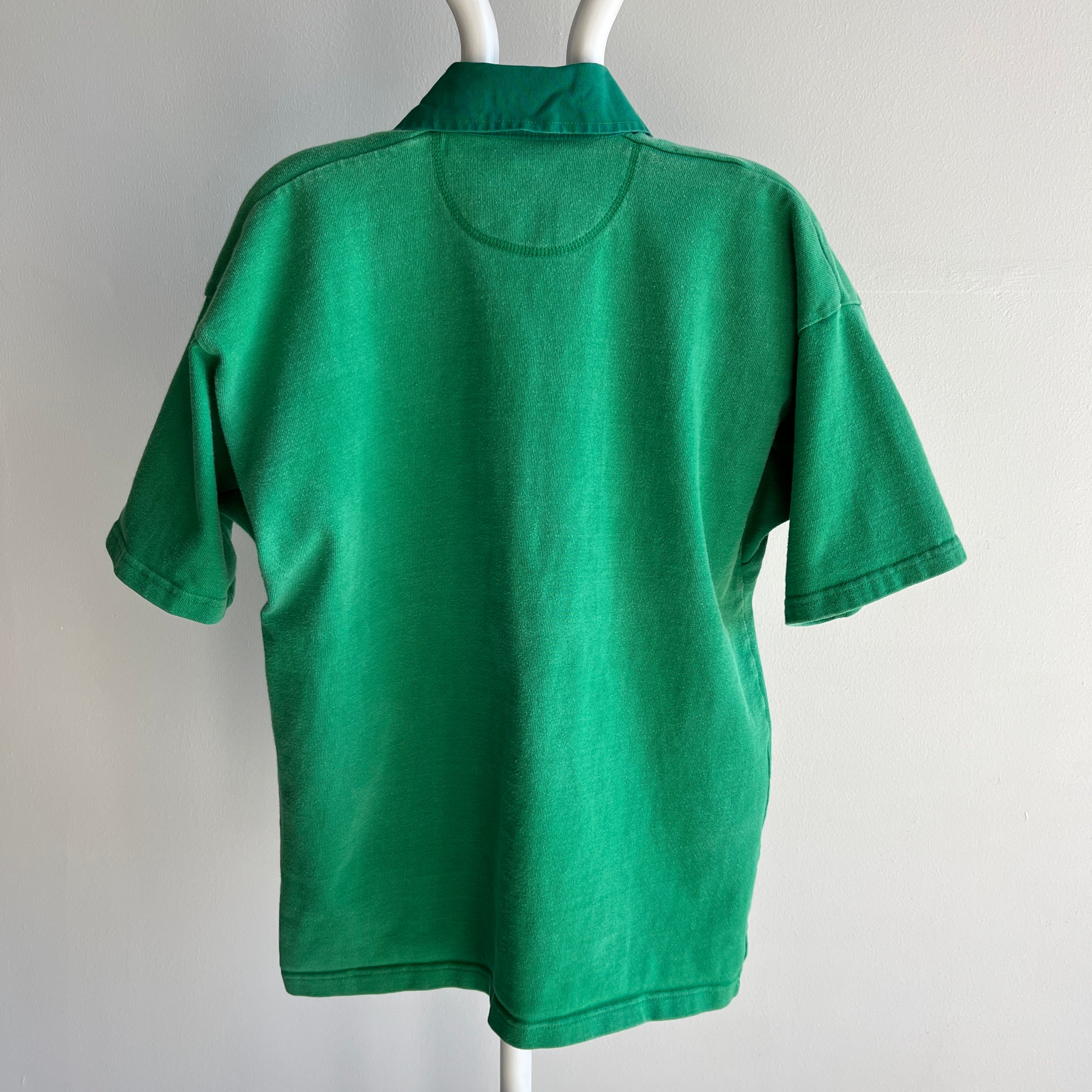 1990s Rugby & Soccer Supply Short Sleeve Grass Green Short Sleeve Rugby Shirt