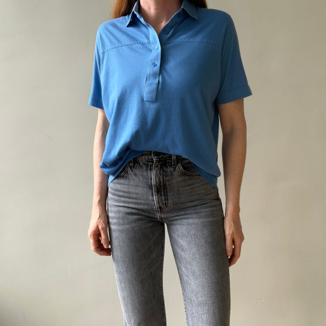 1980s Blank Blue Polo Style Shirt