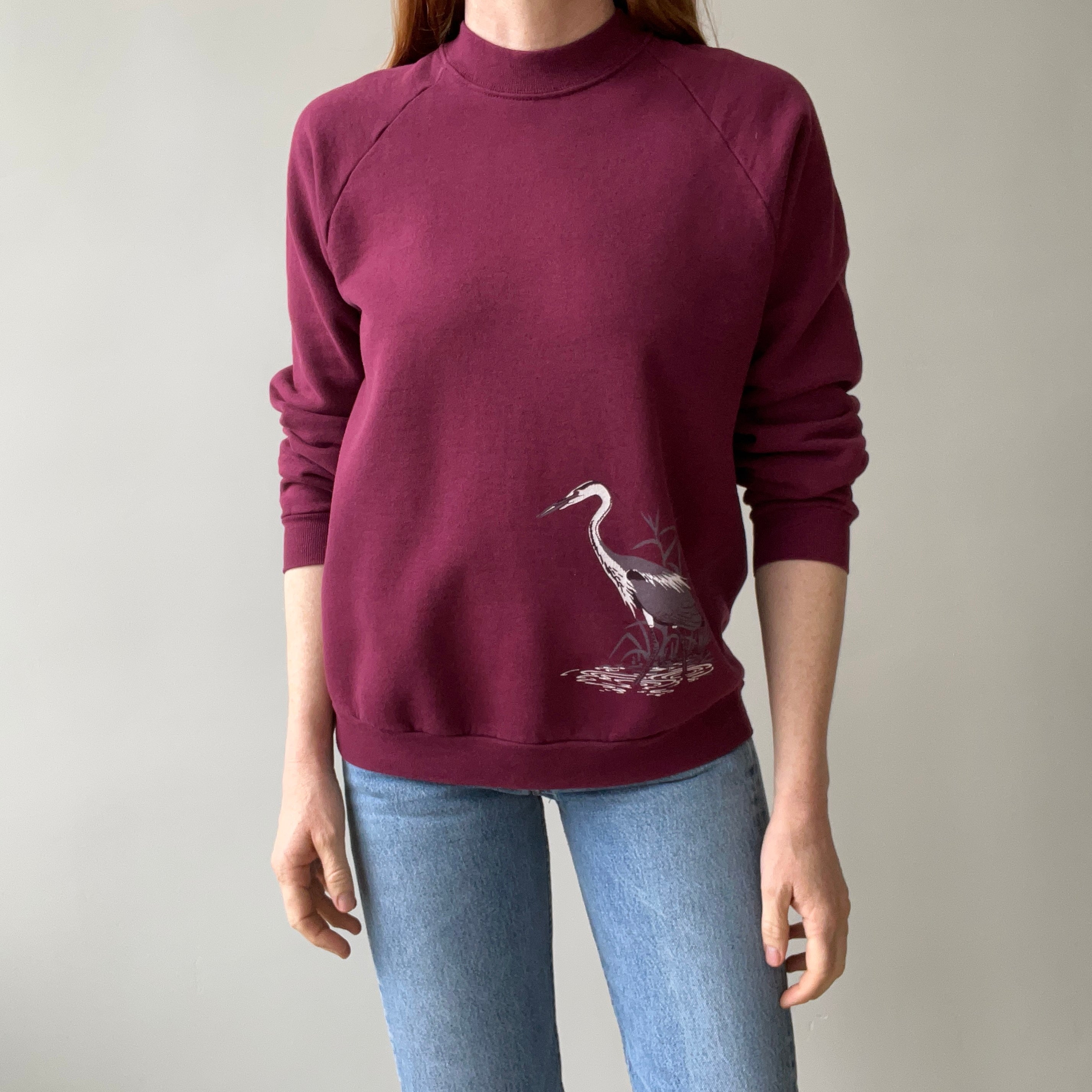 1980s Unique Egret  or Crane (?) Sweatshirt